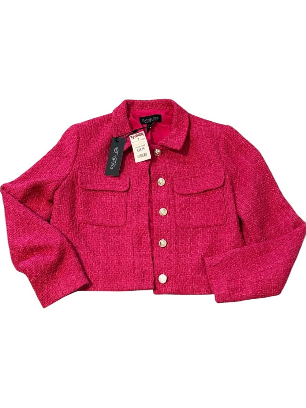 Rachel Zoe Tweed Boucle Cropped Blazer Fuchsia Pink Small NWT